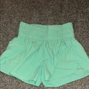 Zenana Outfitters Smocked Athletic Shorts Green- Large